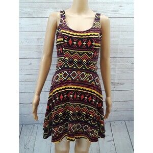 Iris Los Angeles Aztec Print Sleeveless Dress M purple black Babydoll Y2K